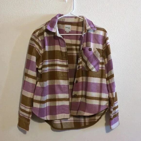Kensie Jeans Purple and brown flannel with pockets‎ size S - Picture 2 of 5